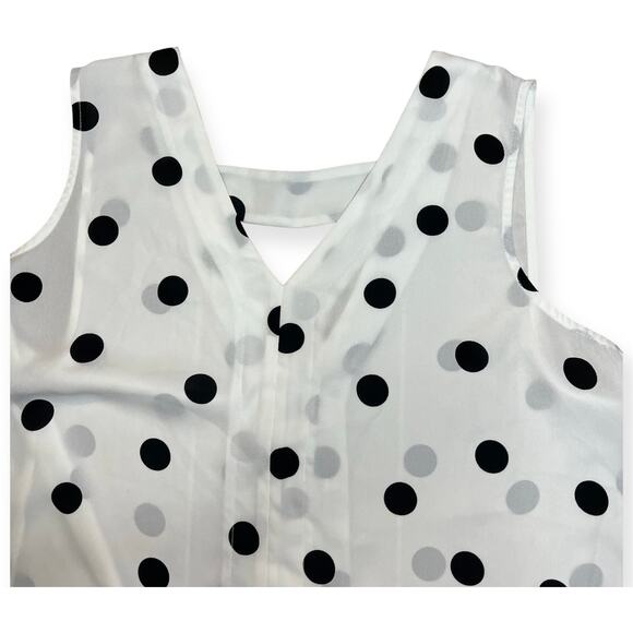 Y2K Black White Polka Dot Sleeveless Blouse Button Down Sheer Tank Top Sz Large - Picture 3 of 8